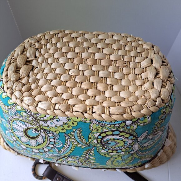 VERA BRADLEY Peacock Straw Tote Beach Pool Turquoise Green Seashells 2 Handles - Picture 9 of 15